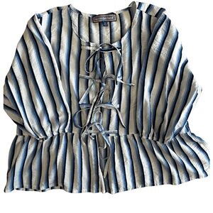 Hester & Orchard Blue White Striped Tie-Front Blouse Size M